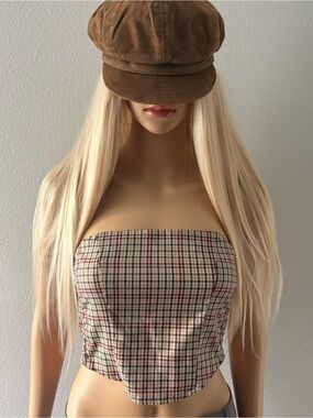Plaid Strapless Tube Top in Beige